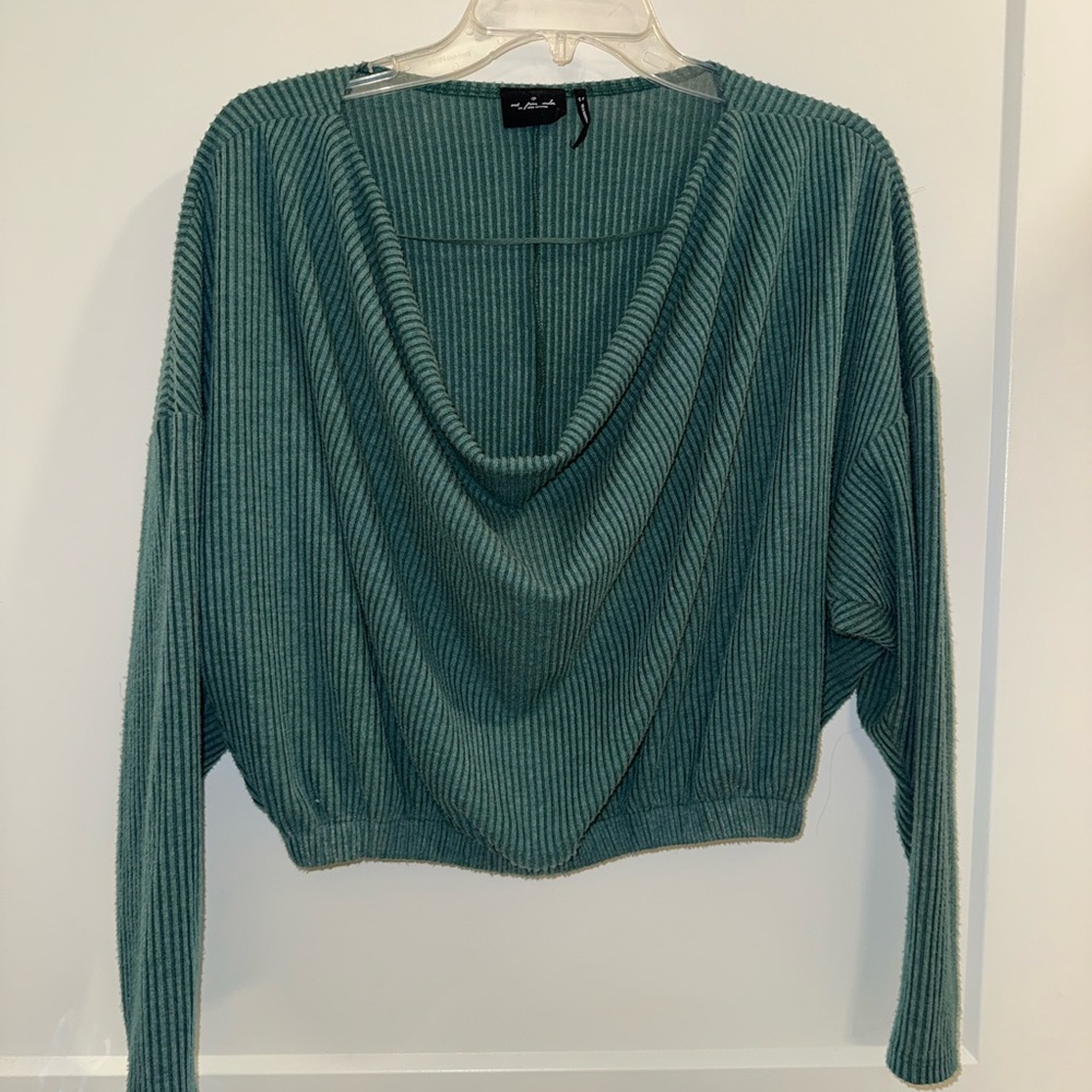 Urban Outfitters Ribbed Cowl-Neck Sweater - Teal